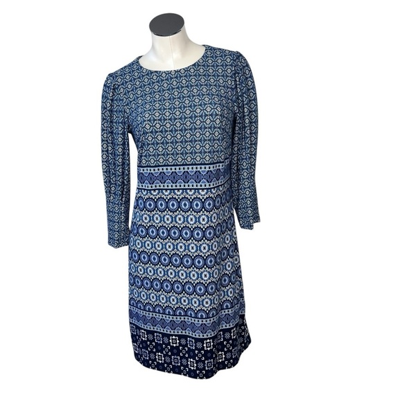 VINCE CAMUTO Casual Stretch Blue Geometric Long Sleeve Dress Women's Size 8 - Picture 3 of 16